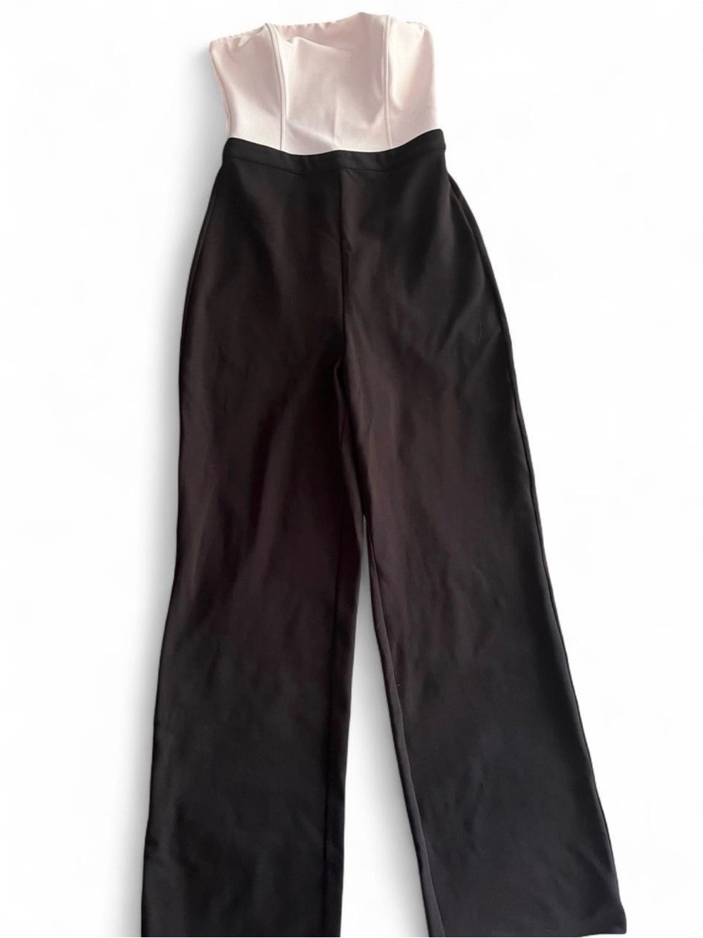 Guess Strapless Two-Tone Wide-Leg Jumpsuit in Black and Cream